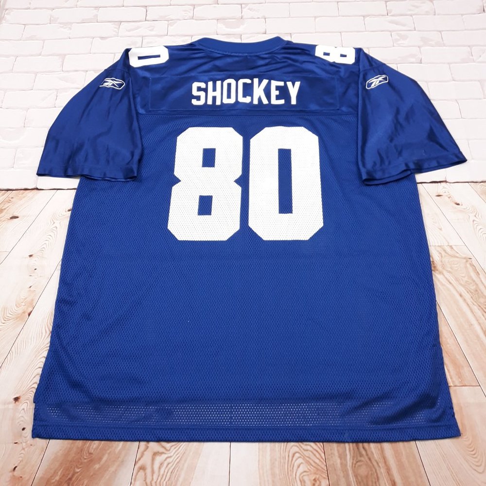 New York Giants Football Jersey Reebok Mens Size XL NFL #80 Shockey Blue Vintage